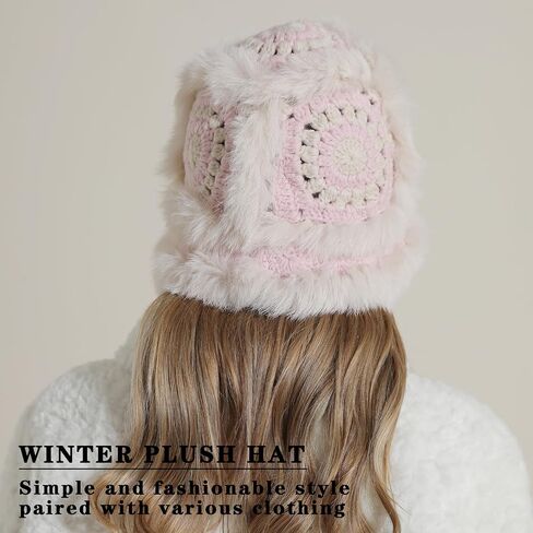 Crochet Bucket Hat for Women Knit Handmade Foldable Floppy Warm Cap Fashion Cute Fishing Hat Striped Floral Winter hat in Saudi Arabia