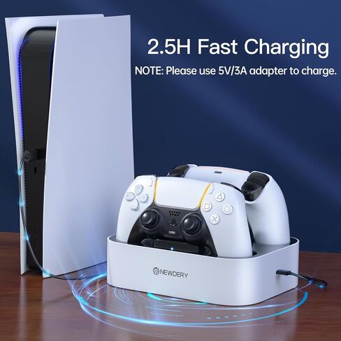 NEWDERY for PS5 Controller Charger Station Compatible with Dualsense Edge, Fast Charging Dock Stand with Cable, Dual Charging Station for PlayStation 5 & DualSense Edge Controller in Kuwait