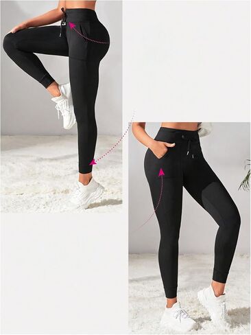 Women's Drawstring High Waisted Workout Leggings Casual Skinny Yoga Pants with Pockets in Saudi Arabia
