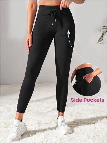 Women's Drawstring High Waisted Workout Leggings Casual Skinny Yoga Pants with Pockets in Saudi Arabia