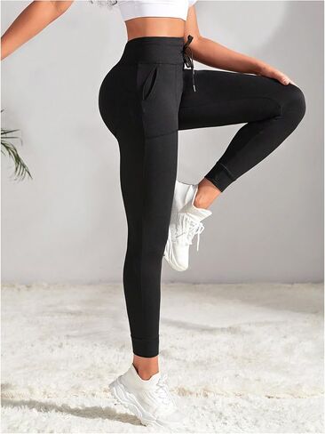 Women's Drawstring High Waisted Workout Leggings Casual Skinny Yoga Pants with Pockets in Saudi Arabia