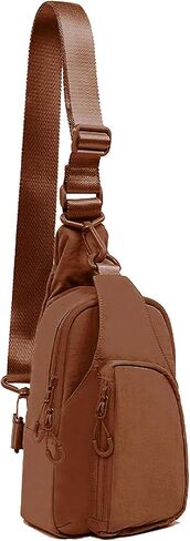 Small Sling Bag for Women Crossbody Sling Backpck with Adjustable Straps Lightweight Small Nylon Chest Bag for Daily Casual Travel Hiking, Brown in Saudi Arabia