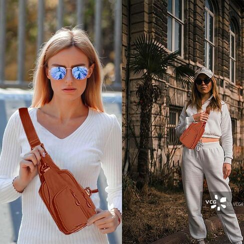 Small Sling Bag for Women Crossbody Sling Backpck with Adjustable Straps Lightweight Small Nylon Chest Bag for Daily Casual Travel Hiking, Brown in Saudi Arabia