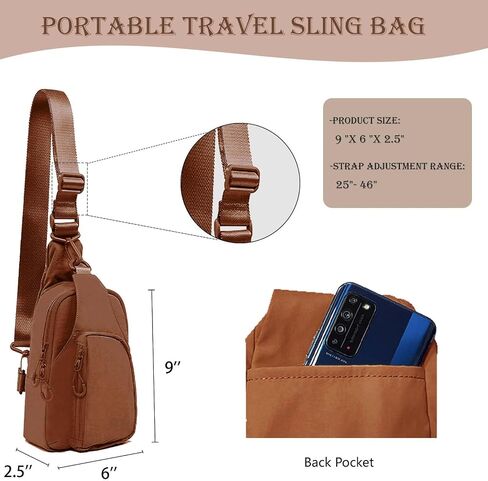 Small Sling Bag for Women Crossbody Sling Backpck with Adjustable Straps Lightweight Small Nylon Chest Bag for Daily Casual Travel Hiking, Brown in Saudi Arabia