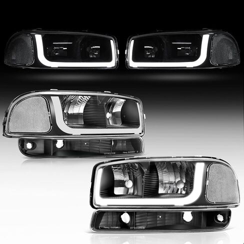 oEdRo LED DRL Headlight Assembly Compatible with 1999 2000 2001 2002 2003 2004 2005 2006 GMC Sierra 1500 2500 3500/00-06 GMC Yukon Headlamp with Clear Lens Black Housing Clear Reflector in Saudi Arabia