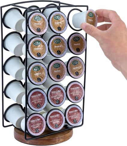MyGift Modern Brass Tone Plated Metal and Brown Mango Wood Coffee Pod Holder Stand - Tabletop Café Bar Coffee Capsule Storage Rack - Handcrafted in India in Saudi Arabia