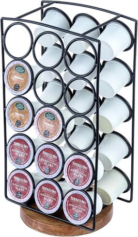 MyGift Modern Brass Tone Plated Metal and Brown Mango Wood Coffee Pod Holder Stand - Tabletop Café Bar Coffee Capsule Storage Rack - Handcrafted in India in Saudi Arabia