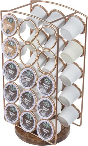 MyGift Modern Brass Tone Plated Metal and Brown Mango Wood Coffee Pod Holder Stand - Tabletop Café Bar Coffee Capsule Storage Rack - Handcrafted in India in Saudi Arabia