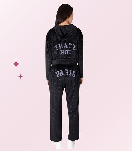 باريس هيلتون بدلة رياضية للنساء طقم صالة بدلة رياضية مزينة بلوفر قطيفة بلوزات وسراويل مطابقة مجموعة 2 قطعة in Kuwait