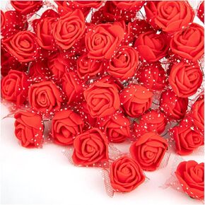 288Pcs Mini Fake Rose Flower Heads, Small Artificial Foam Roses Bud with String Wire, Little Rose for Crafts for Decor Wedding Bouquets, Bear, Valentine's Day