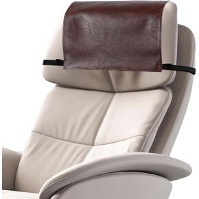 Recliner Chair Headrest Cover Faux Leather Headrest Slipcover Sofa Headrest Protector with Elastic Straps 17 x 27 Inch Chair Couch Headrest Cover for Office Chair Theater loveseat Seat (Brown)