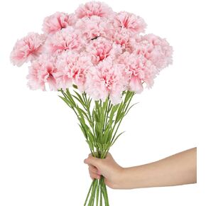 White Carnations Flowers 15PCS Silk Carnation Artificial Flowers White Fake Flowers for Wedding Table Centerpieces Bridal Shower Home Party Garden Decor(White)