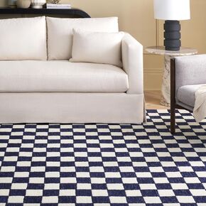 SAFAVIEH Martha Stewart x Collection Area Rug - 8' x 10', Navy & Ivory, Checkered Design, Handmade Wool, Ideal for The Living Room, Bedroom, Dining Room (MSR4760N-8)