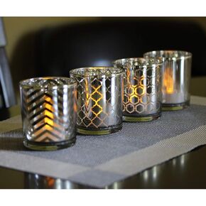 Seraphic Glass Votive Tealight Candle Holders in Bulk for Table Centerpiece Wedding Decor, Silver, 2.75" Tall, Set of 12