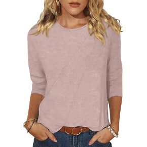 EADINVE Womens 3/4 Sleeve T-Shirts Casual Crew Neck Pleated Tops Basic Tees Loose Fit Tunic Pullover