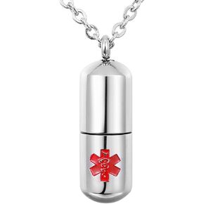 Valyria Stainless Steel Cylinder Memorial Jewelry Capsule Medicine Pill Pendant Necklace