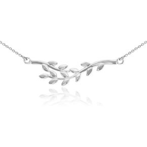 Polished 925 Sterling Silver Double Olive Branch Pendant Necklace