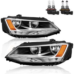 استبدال مجموعة المصابيح الأمامية متوافق مع 2011-2018 Volkswagen Jetta Halogen مع عدسة شفافة من الكروم ومبيت عاكس كهرماني ومصابيح أمامية للسائق وجانب الركاب (مجموعة من 2) in Kuwait