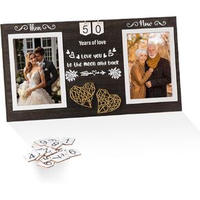 Then & Now Anniversary Picture Frame, Anniversary Wedding Gifts for Couple, 1-99 Years Wedding Gift Ideas, Bridal Shower Gifts with Sentimental Quote, Couple Picture Frame Holds 2 4x6 Inches Photos