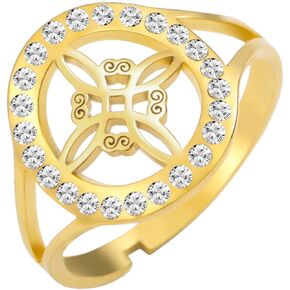 Dreamtimes Witch Knot Ring for Women Celtic Quaternary Wiccan Witches Knot Ring Stainless Steel Adjustable Open Finger Rings with Clear Zircon Round Witchcraft Amulet Jewelry