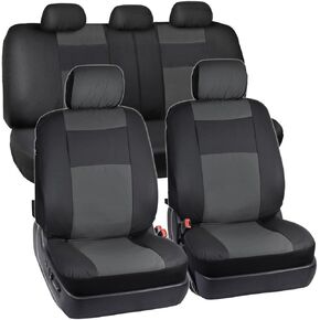 BDK OS-409-CC-A_am Black & Charcoal Synthetic Leather Seat Covers for Car SUV Van - Affordable PU Vinyle Replacement Covers