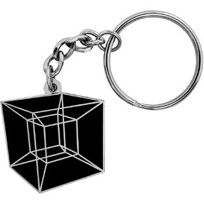 Pinsanity Four Dimensional Black Tesseract Hypercube Metal Keychain