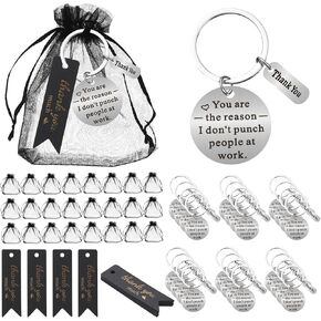 72Pcs Employee Appreciation Gifts Bulk, Thank you Card Keychain Organza Bags Small Gifts for Coworkers Employee Volunteer Staff Appreciation
