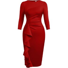 Memoriesea Women's Vintage Bodycon 3/4 Sleeve Work Church Knee Length Pencil Midi Dress