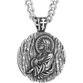 HZMAN Jesus Pendant Necklace for Men Retro Stainless Steel Medal Pendant Necklace Amulet Jewelry Gift