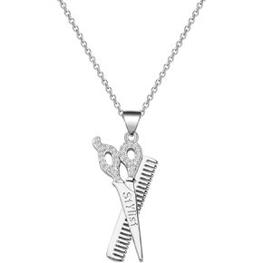 FUSTMW Hairstylist Gifts Scissor Necklace Comb Pendant Scissors Jewelry Stylist Cosmetology Hairdresser Gift