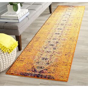 SAFAVIEH Monaco Collection Runner Rug - 2'2" x 12', Orange & Multi, Modern Boho Abstract Distressed Design, Non-Shedding & Easy Care, Ideal for High Traffic Areas in Living Room, Bedroom (MNC209H)