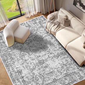 Large Area Rug 8x10 Washable Distressed Accent Rug Non Slip Stain Resistant Retro Floor Cover Ultra Thin Soft Foldable Vintage Floral Print Carpet for Living Room Nursery Home, Brown in Kuwait