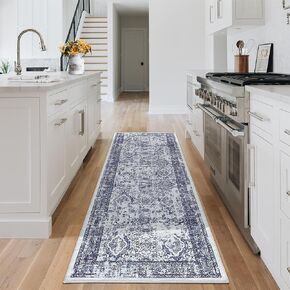 Large Area Rug 8x10 Washable Distressed Accent Rug Non Slip Stain Resistant Retro Floor Cover Ultra Thin Soft Foldable Vintage Floral Print Carpet for Living Room Nursery Home, Brown