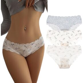 Women’s Underwear Sexy Bikini Cotton Panties Lace Ruffled Flower Breathable Underwear 3 Pack