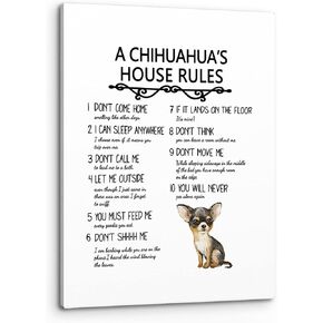 PHAMTE A Chihuahua’s House Rules Wall Art, Funny Chihuahua Dog Quote Print Framed Canvas Painting Artwork Home Bedroom Living Room Girls Room Decor（11x14 Inch）