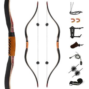 Deerseeker Archery 59" Longbow Handmade Traditional Wooden Bow Ambidextrous Horsebow Set with ​Laminated Bamboo Limbs for Adults & Youth Hunting Target Shooting 25-55lbs