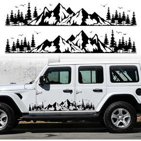 TOMALL 1 Pair Fir Mountain Forest Vinyl Decals for Car Body Door Sides Universal Waterproof Tree Graphic Stickers Decoration for Travel Trailer Camper Vehicles SUV Truck Off-Road (Medium-Black)