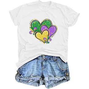 Mardi Gras Shirts Women Fat Tuesday Shirt Mask Fleur De Lis Graphic Tee Mardi Gras Outfit Gifts Holiday Tops