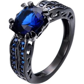 Black Gold Plated Women's Antique Ring Retro Oxidized Finished Round Cut Created Garnet CZ Cubic Zirconia Filled Engagement Promise Wedding Vintage Band for Mom Lover 8#