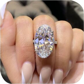 Women's Extra Big Oval Wedding Ring Cubic Zirconia Imitation Diamond Moissanite Promise Rings for Women Anniversary Statement Plated 925 Sterling Silver Solitaire Cocktail Fake Engagement Ring Size 6