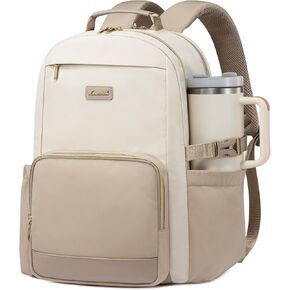 LOVEVOOK Laptop Backpack for Women with Pouch Pocket for Large Capacity Cup,15.6 Inch Laptop Computer Bag Travel Backpack Purse,Waterproof Work Business Backpack College Teacher Bags,Beige-Black-Brown