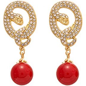 2025 Chinese New Year Snake Earrings For Women, Glitter Cubic Zirconia Pearl Dangle Expectation A Sense Of Ritual Party Gift Jewelry