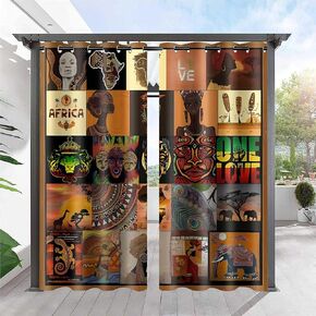 African Patchwork Style Curtains African Black Women Blackout Window Drapes Native African Ethnic Totem Patterns Masks Elephants Giraffes Curtain for Bedroom Living Room 52x84inch CLDWMS000224