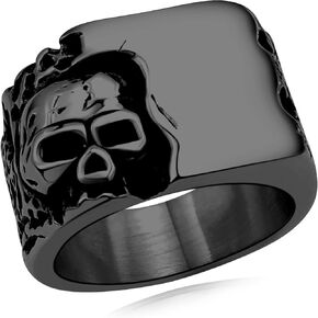 Cool Retro Skull Rings 316L Stainless Steel/18K Gold/Black Gothic Skull Band Rings Faith Jewelry for Men Women, Size7-14 with Gift Box