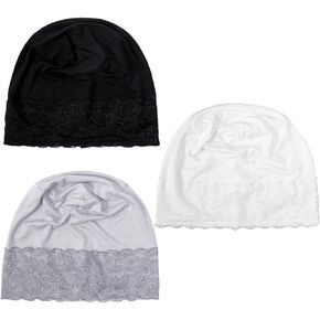 ® 3Pcs Muslim Inner Hijab Caps Women Lace Under Hijab Caps Stretchy Full Cover Undercap
