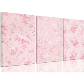 LYPHNX Framed Pink Chinoiserie Flower Canvas Wall Art light Pink Love Shack Fancy Decor Paintings Posters Set of 3 Blush Pink Painting Pictures Home Decor for bedroom Living room Bathroom 12"x16"