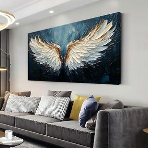 ZESTRILIA Angel Wings جدار الفن الأزرق النفط الطلاء الاستنساخ طباعة الحديثة مجردة قماش اللوحات للماء صورة عمل فني لغرفة المعيشة غرفة نوم المنزل مكتب ديكور المطبخ (23x46 بوصة)