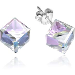 AeraVida Light Pink Fashion Crystal Prism Cube .925 Sterling Silver Stud Earrings | Classic Prism Jewelry for Women | Silver Fashion
