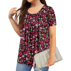 Magritta Womens Plus Size Tops Flowy Summer Blouses Short Sleeve Shirts Pleated Dressy Tunic Tops in Kuwait