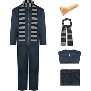 Halloween Costume with Fake Nose Black Gray Striped Scarf Cosplay Accessories Set Outfit for Adult Men